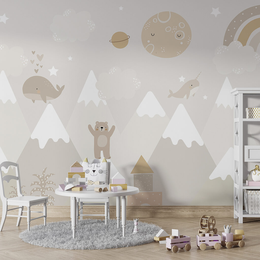 A wall mural of a cartoon landscape u99206pir9m 1024x1024 - A wall mural of a cartoon landscape
