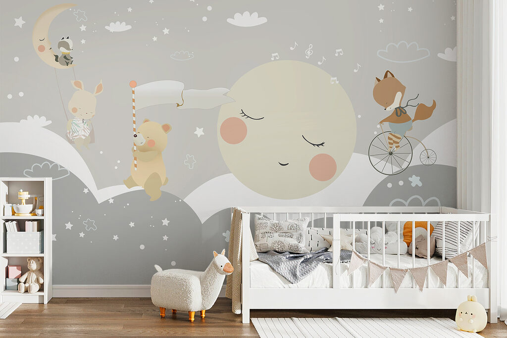 A cartoon of a moon and a bear