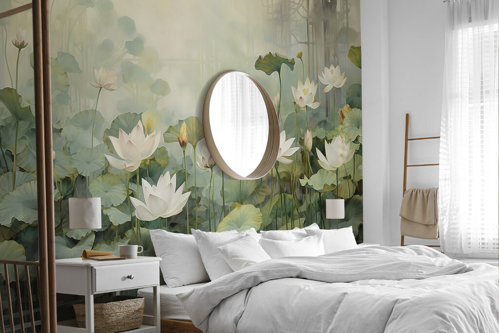 A white flowers and green leaves in a pond A white flowers and green leaves in a pond