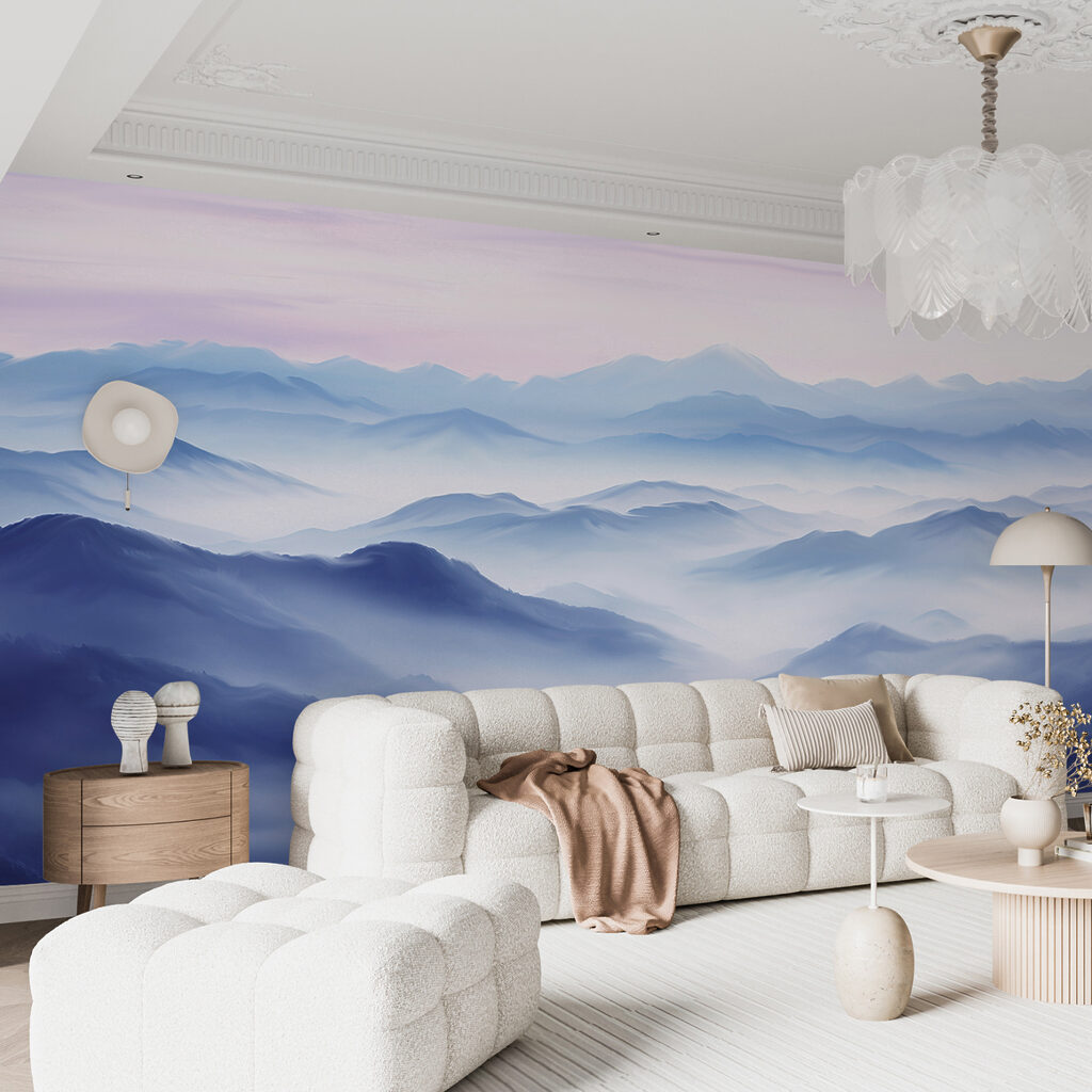 A landscape of mountains with fog A landscape of mountains with fog