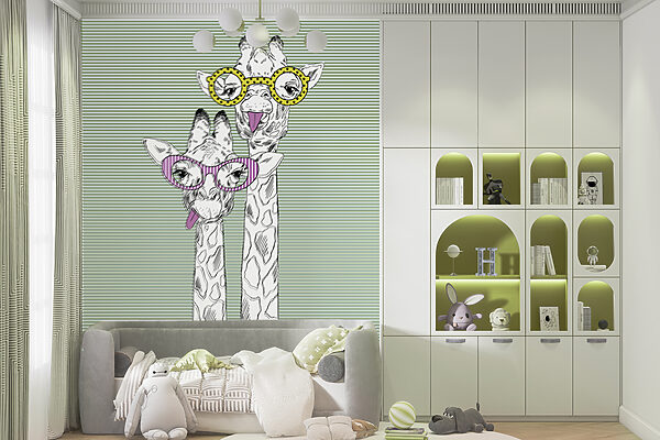 Wall mural Wall mural A couple of giraffes wearing glasses (SKU: u99418v1)