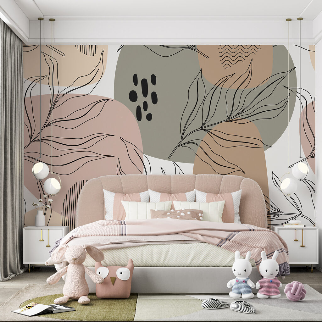 A pattern of leaves and shapes A pattern of leaves and shapes