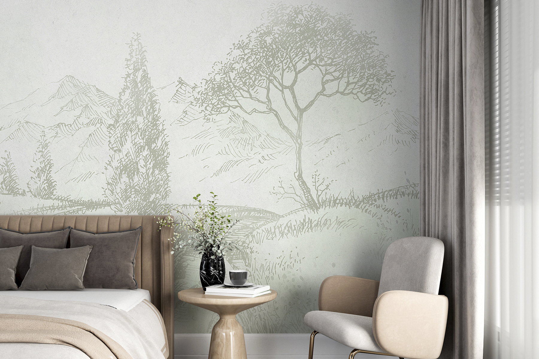 A drawing of a landscape