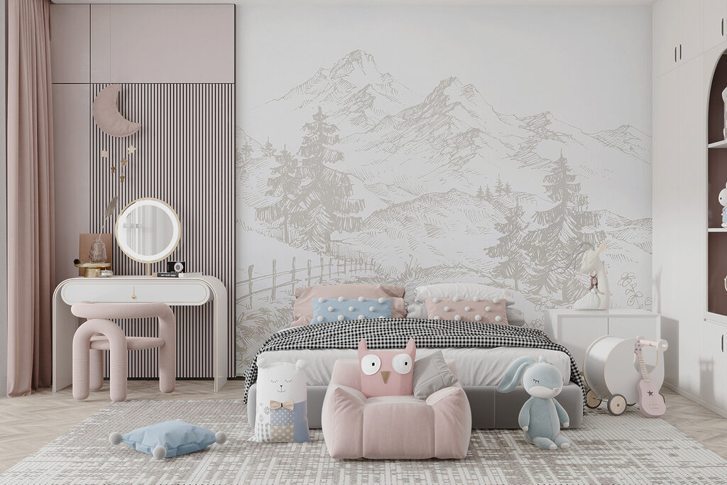 A drawing of a road and trees A drawing of a road and trees