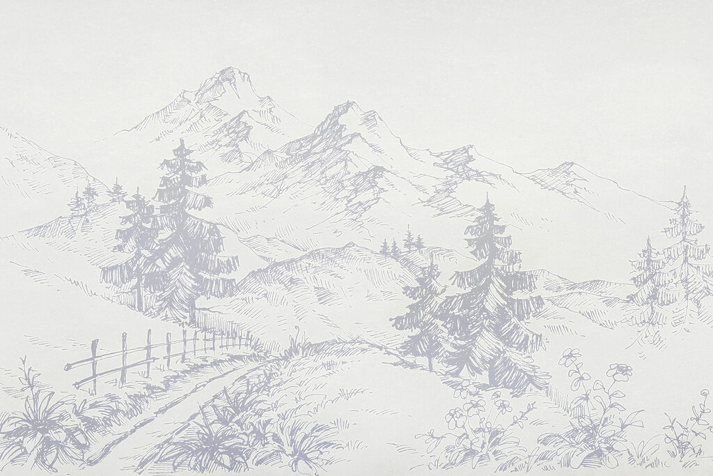 A drawing of a road and mountains A drawing of a road and mountains