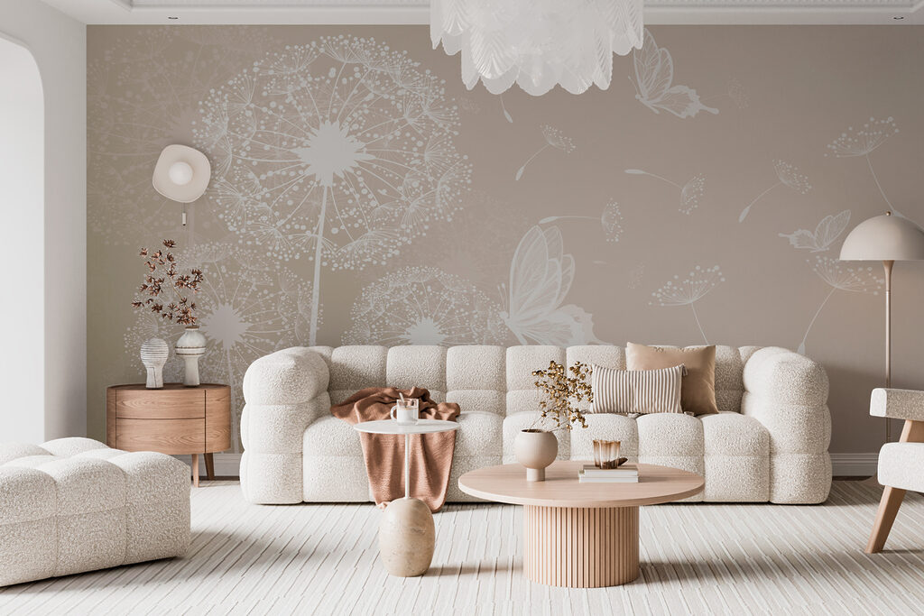 A white dandelions with butterflies flying A white dandelions with butterflies flying