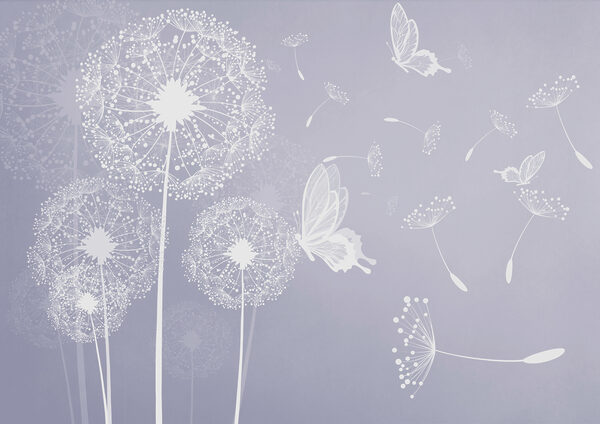A white dandelions with butterflies flying A white dandelions with butterflies flying