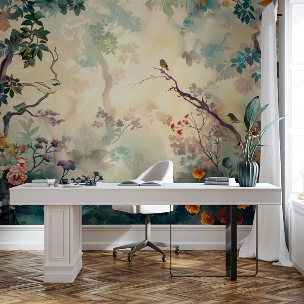 Wall murals A painting of a tree with flowers and leaves