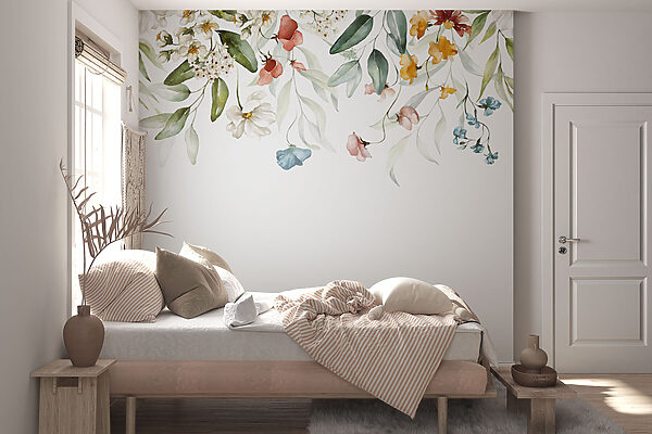 A watercolor painting of flowers and leaves A watercolor painting of flowers and leaves