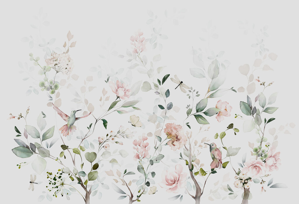 A painting of flowers and birds A painting of flowers and birds