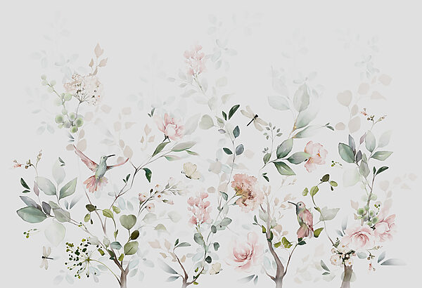 A painting of flowers and birds A painting of flowers and birds