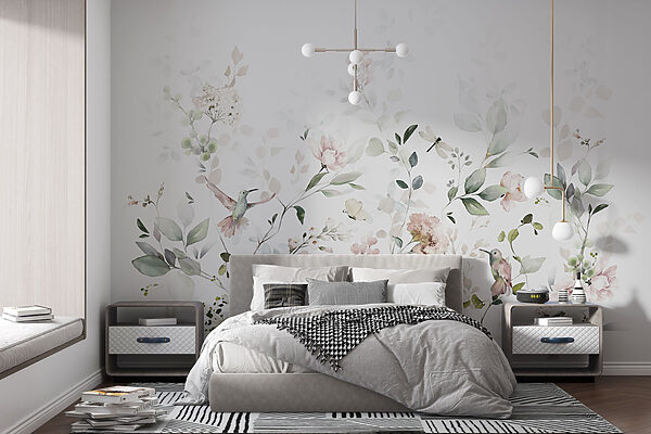A painting of flowers and birds A painting of flowers and birds