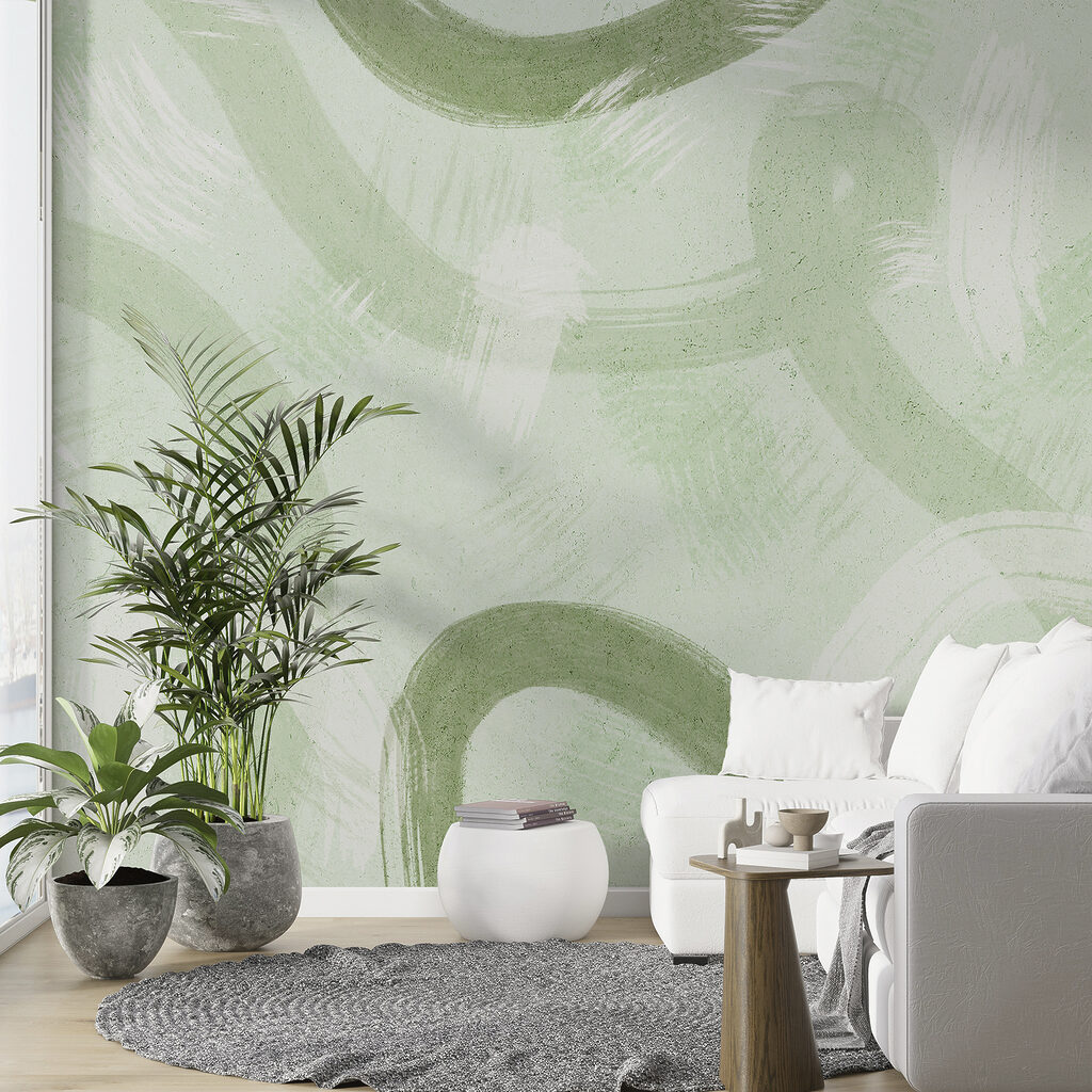 A white surface with green paint strokes