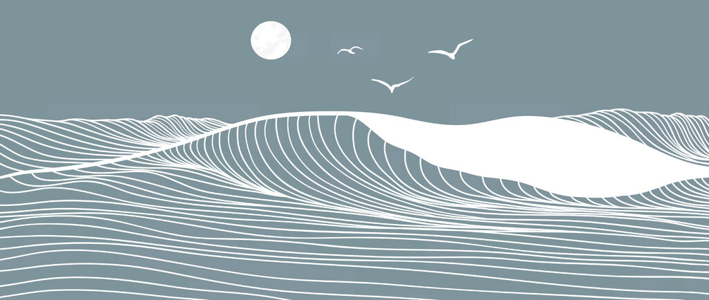 Waves and birds in the sky