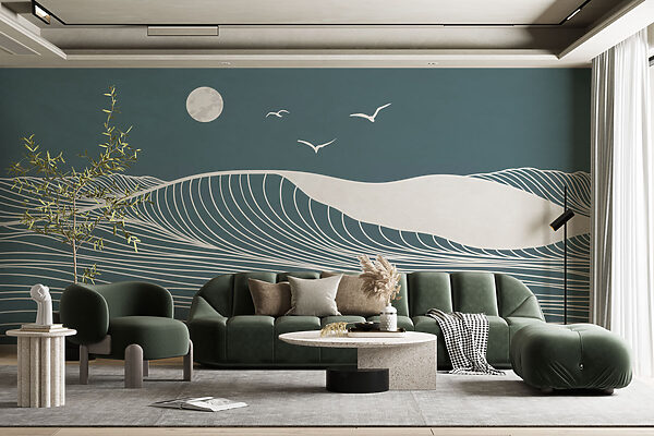 Wall mural Wall mural Waves and birds in the sky (SKU: u99077v1)