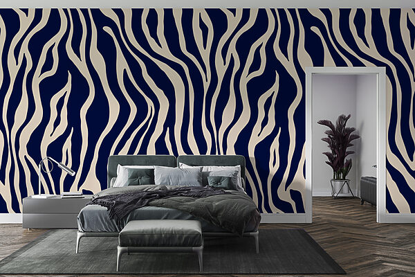 A blue and white zebra print A blue and white zebra print