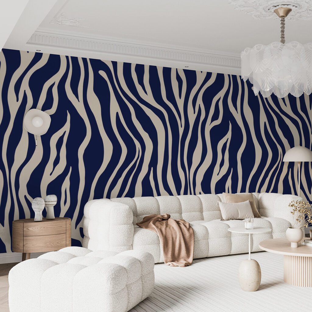 A blue and white zebra print