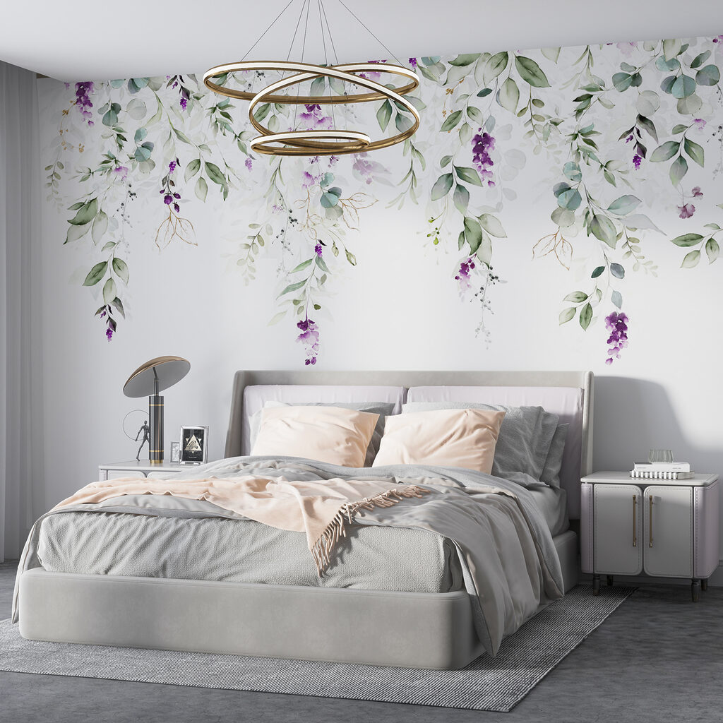 A painting of leaves and flowers