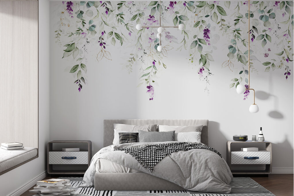 A painting of leaves and flowers
