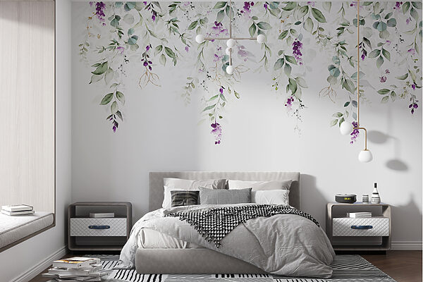 A painting of leaves and flowers A painting of leaves and flowers