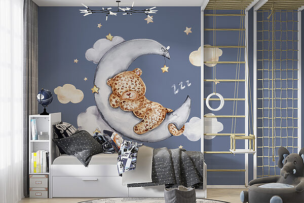Wall mural Wall mural A teddy bear sleeping on the moon (SKU: w00083v1)