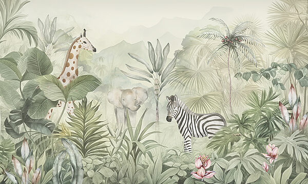 A wallpaper with animals in the jungle A wallpaper with animals in the jungle