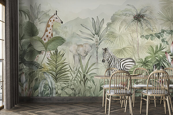 A wallpaper with animals in the jungle A wallpaper with animals in the jungle
