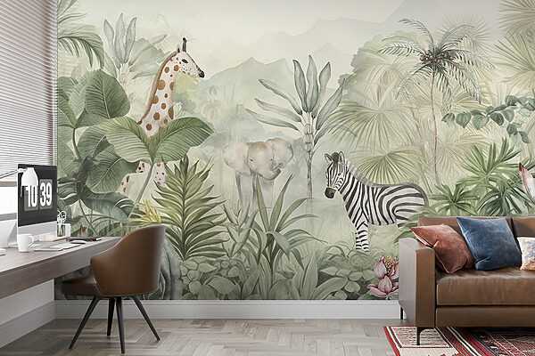 A wallpaper with animals in the jungle A wallpaper with animals in the jungle