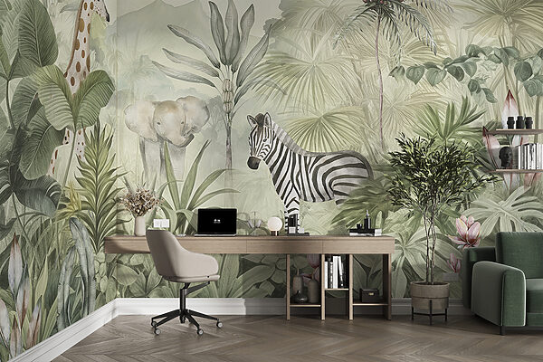 A wallpaper with animals in the jungle A wallpaper with animals in the jungle