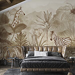 Wall murals A wallpaper with zebras and elephants in a jungle