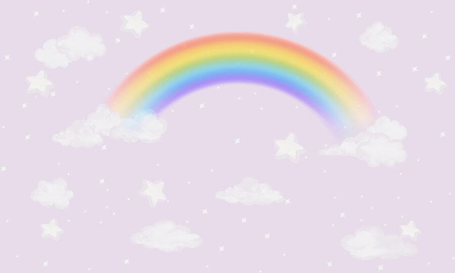 A rainbow and clouds in the sky