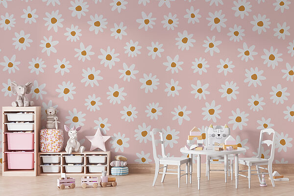 A pattern of white flowers on a pink background A pattern of white flowers on a pink background