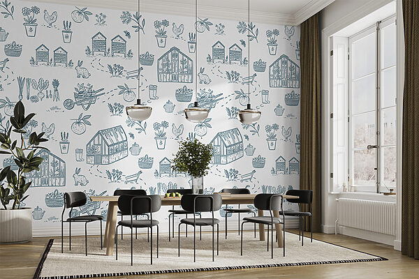 Wall mural Wall mural A pattern of gardening tools and plants (SKU: w00254)