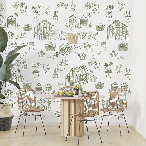 Wall mural Wall mural A pattern of gardening tools and plants (SKU: w00254v4)