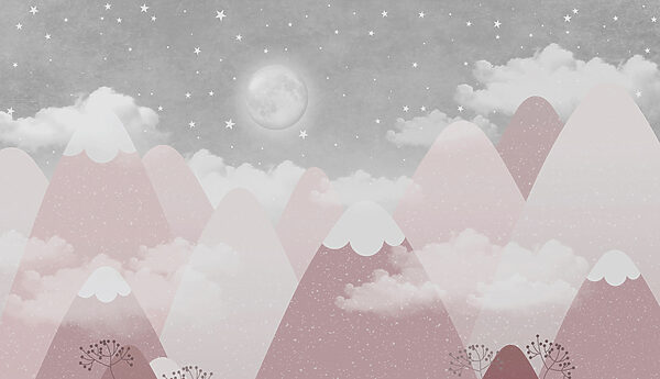 A moon over mountains and clouds