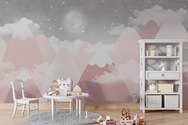Wall mural Wall mural A moon over mountains and clouds (SKU: w00374)