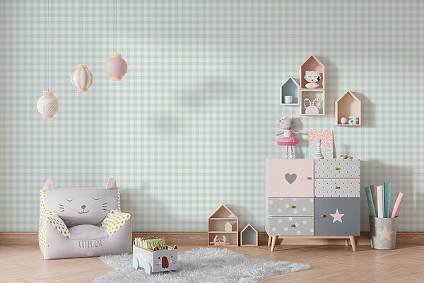 Wall mural Wall mural A green and white checkered fabric (SKU: w00375)