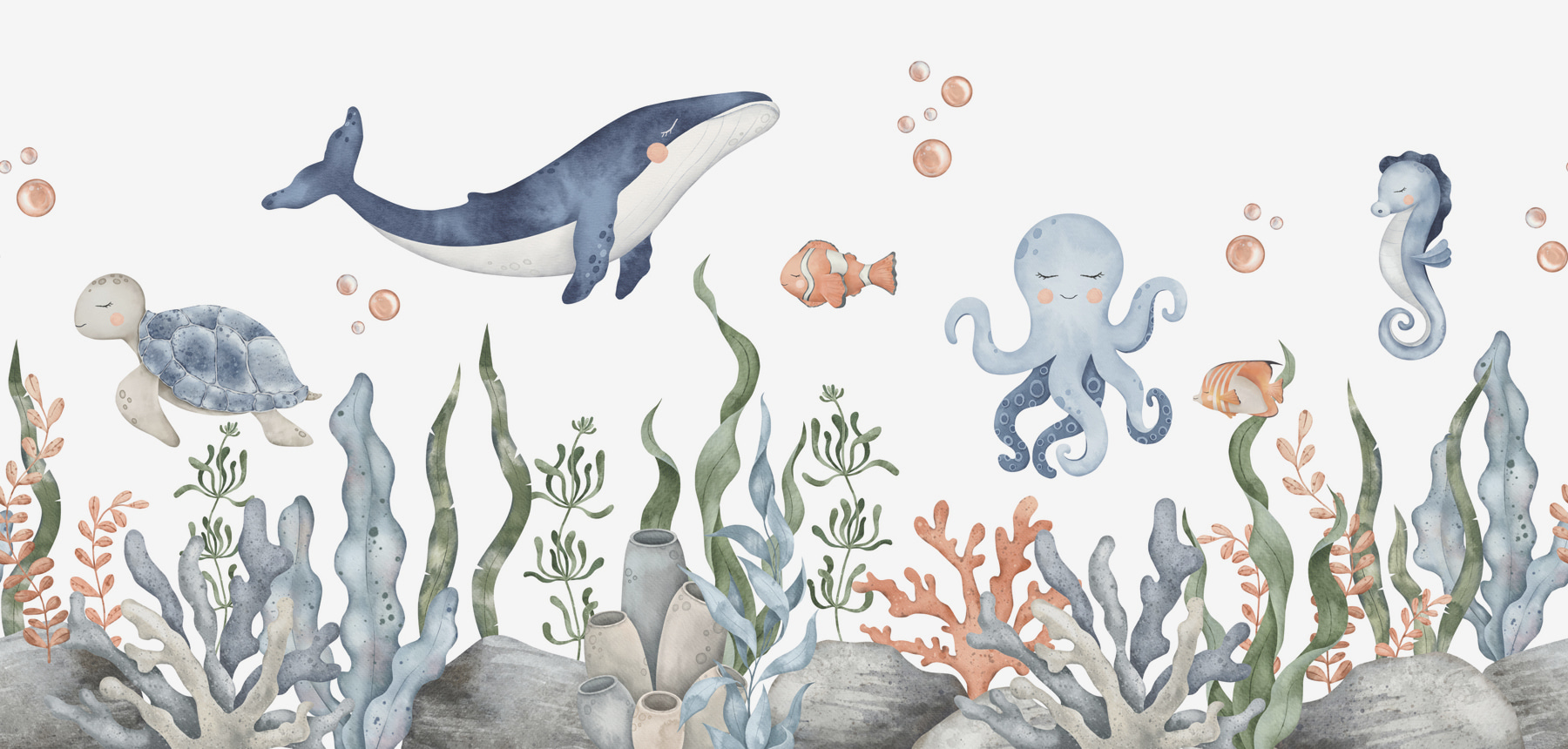 A whale and octopus under water w00383p - A whale and octopus under water