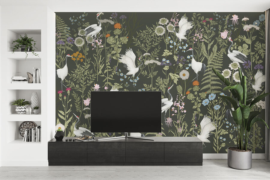 Wall murals A wallpaper with birds and flowers