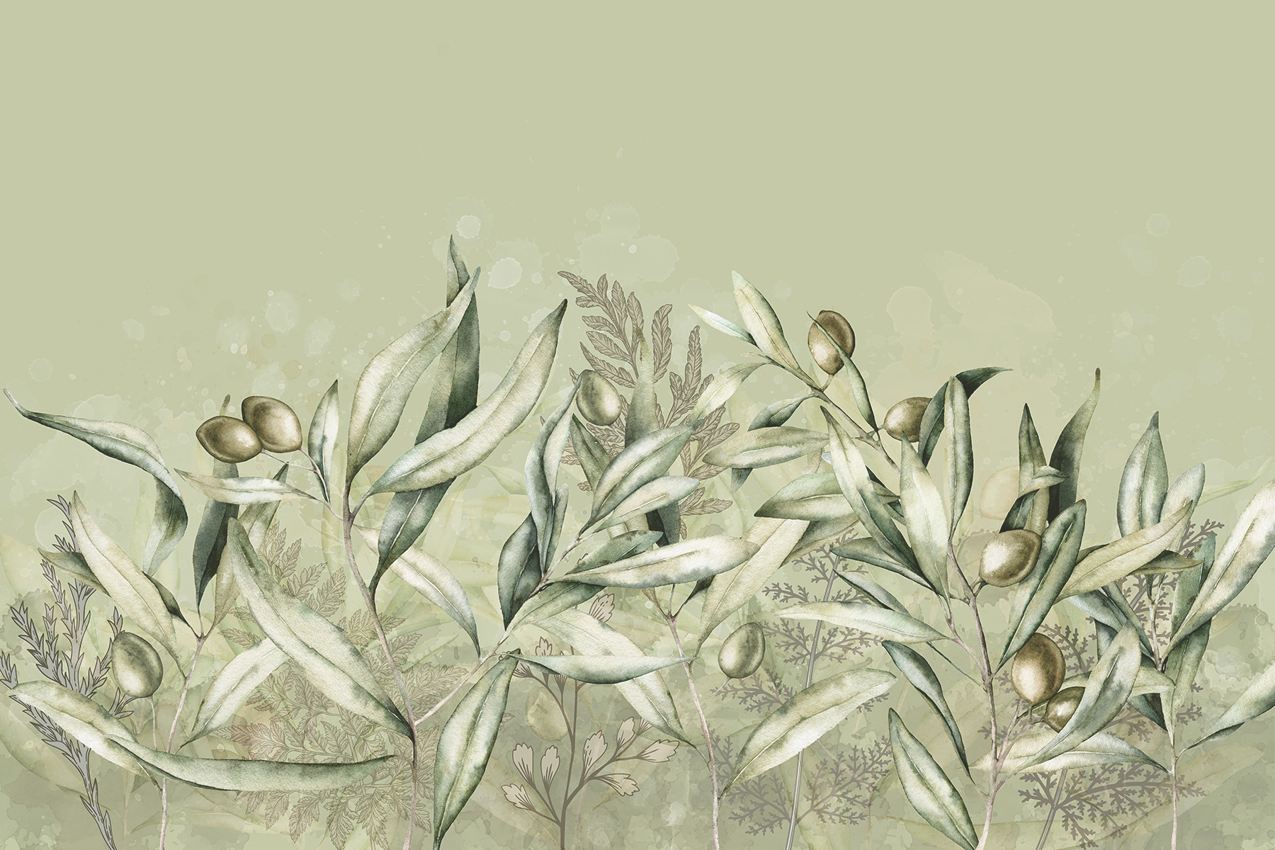 A painting of olives and leaves