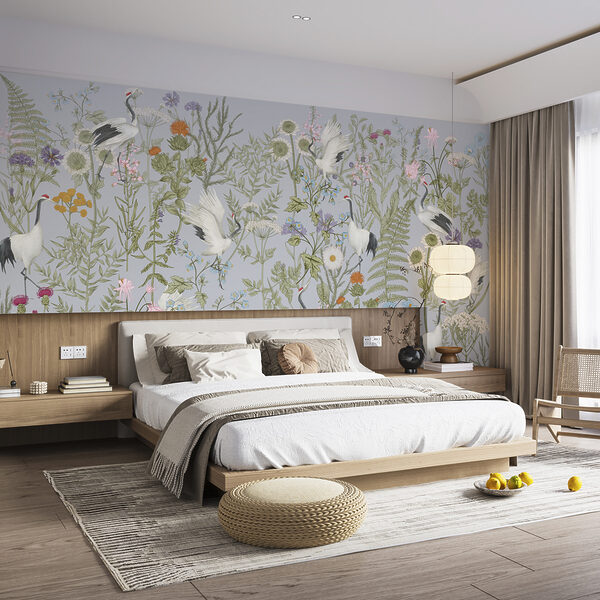 A wallpaper with birds and flowers