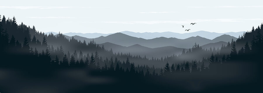 A landscape of mountains and trees A landscape of mountains and trees