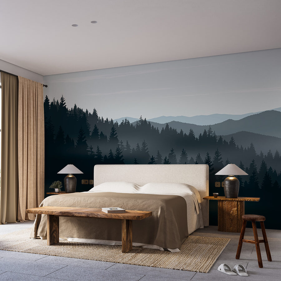 A landscape of mountains and trees A landscape of mountains and trees