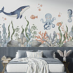 Wall murals A whale and octopus under water