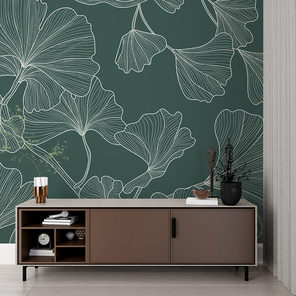 A pattern of leaves on a green background A pattern of leaves on a green background