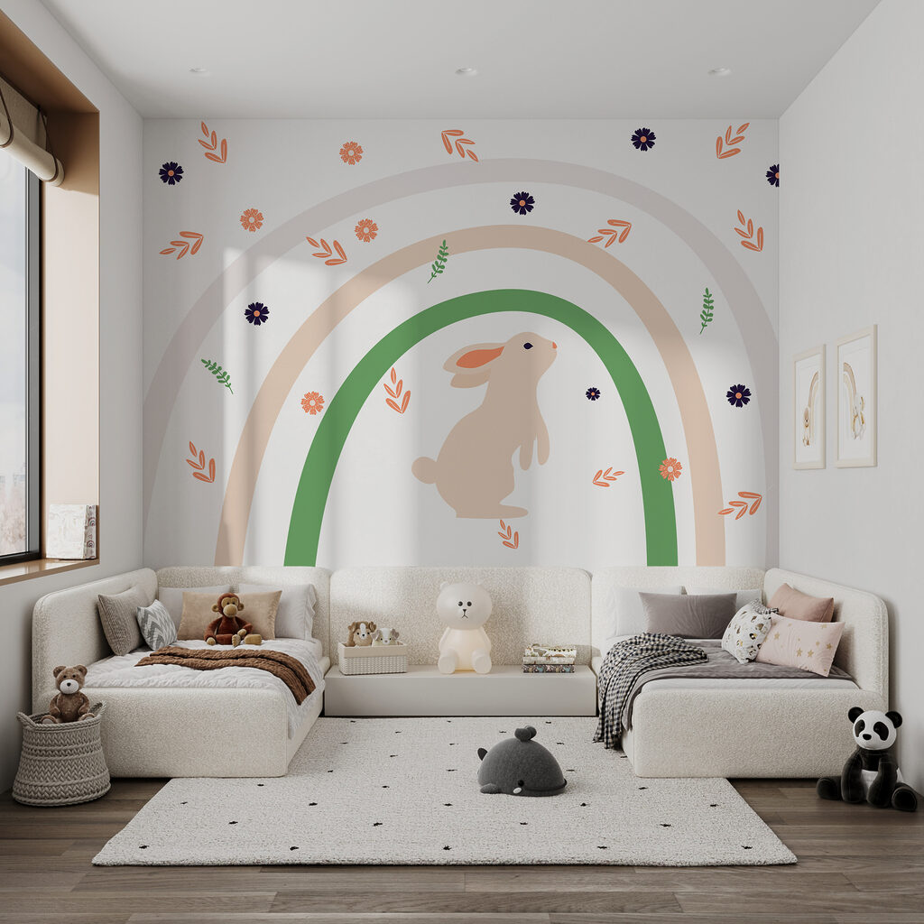 A rabbit and rainbow with flowers w00485v1pir9ms 1024x1024 - A rabbit and rainbow with flowers - tegory