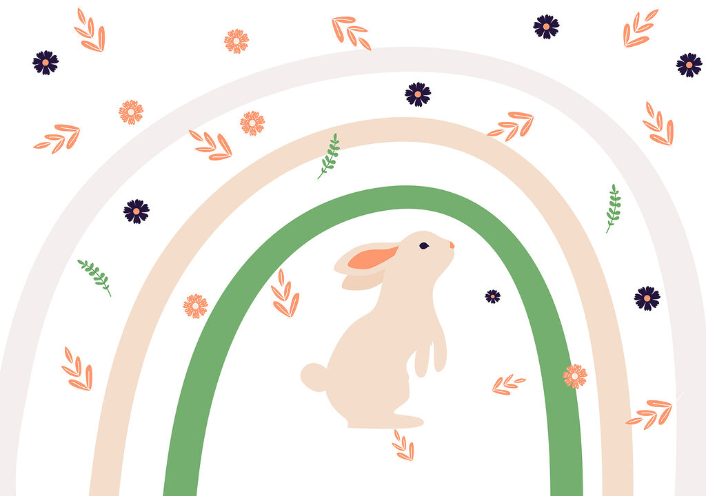 A rabbit and rainbow with flowers A rabbit and rainbow with flowers