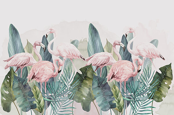 w00505p 600x396 - A group of pink flamingos and leaves - tegory