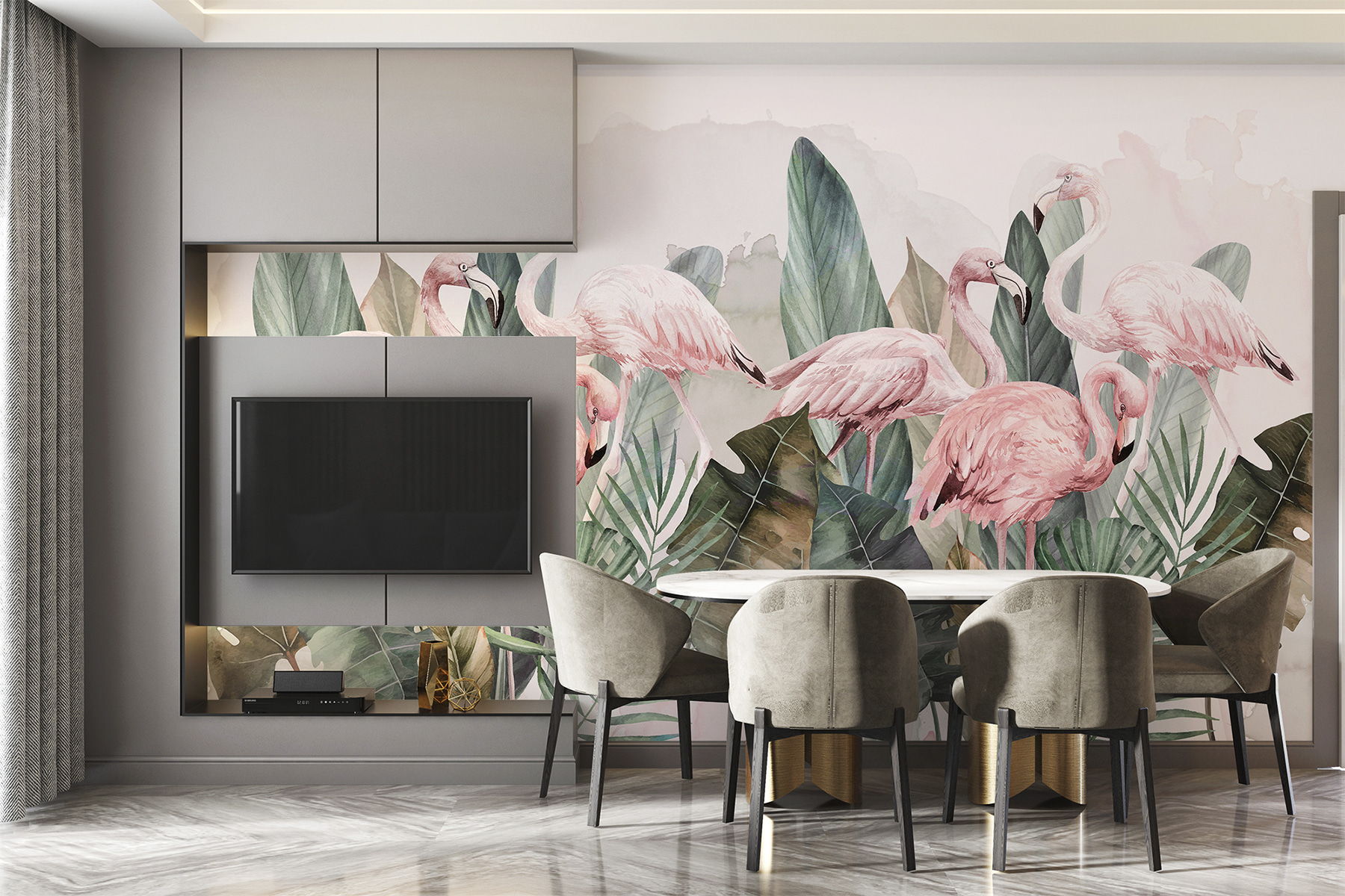 A group of pink flamingos and leaves w00505v1pig65mr - A group of pink flamingos and leaves - tegory