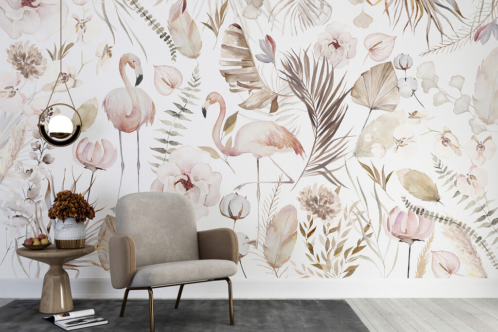 A watercolor painting of flamingos and flowers w00507pig4r 1024x683 - A watercolor painting of flamingos and flowers - tegory